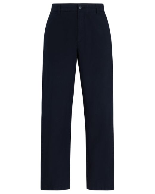 Boss Blue Relaxed-fit Trousers In Stretch-cotton Poplin for men