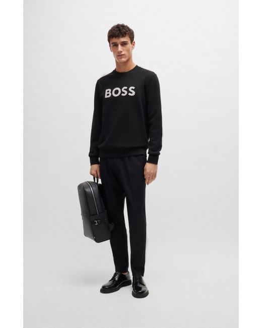 Boss Black Relaxed-fit Cotton-terry Sweatshirt With Logo Artwork for men
