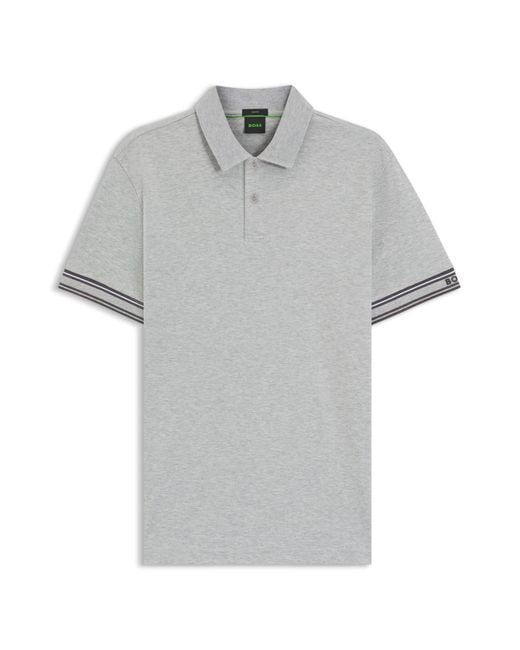Boss Slim-Fit Polo Van Katoen Met Gestreepte Mouwboorden in het Gray voor heren