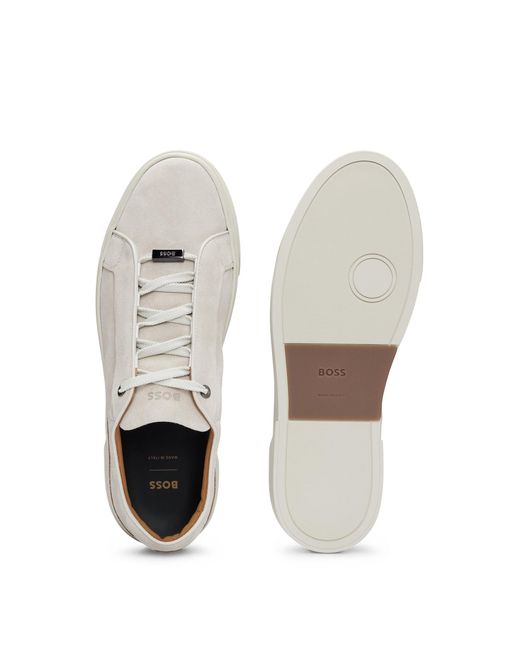 Boss White Gary Suede Low-top Trainers With Branded Lace Loop for men