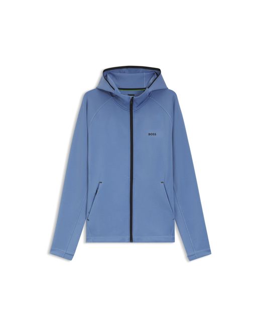 Boss Blue Active Zip-Up Hoodie With Reflective Branding for men
