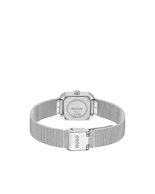 HUGO White Hazel Stainless-Steel Square Watch With Mesh Bracelet