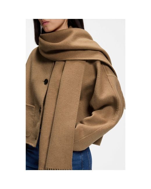 Boss Natural Cropped Oversized-Fit Jacket With Detachable Scarf