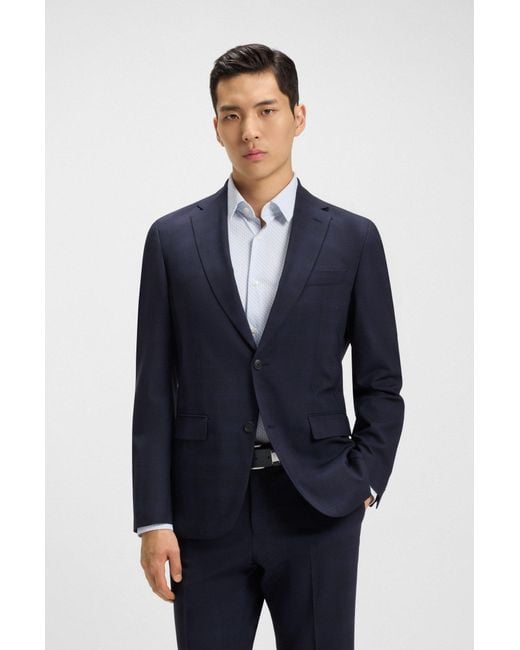 Boss Slim-Fit Pak Van Geruite, Kreukbestendige Stretchwol in het Blue voor heren