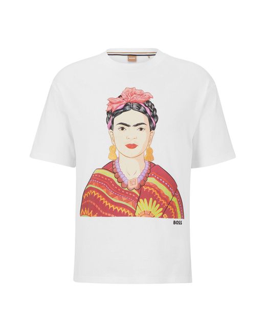BOSS by HUGO BOSS Relaxed-fit Organic-cotton T-shirt With Frida Kahlo  Graphic in White | Lyst Australia