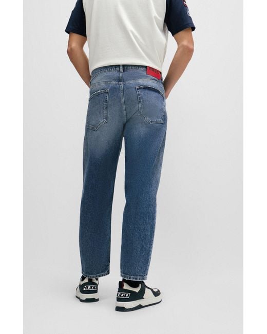 HUGO Blue Loose-fit Jeans In Vintage-washed Comfort-stretch Denim for men