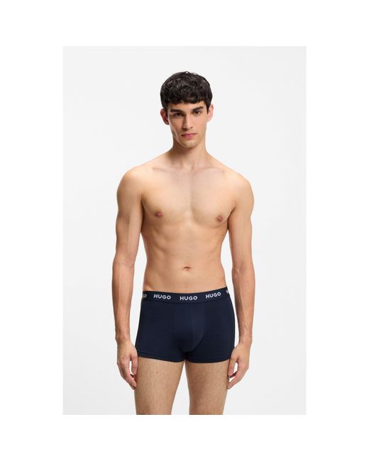 HUGO Blue Three-Pack Trunks With Jacquard Logo Waistband for men