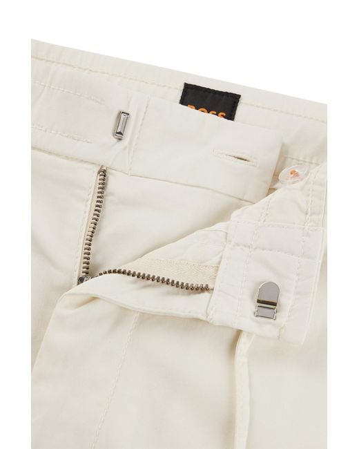 Boss White Stretch-cotton Trousers With Drawcord Waist