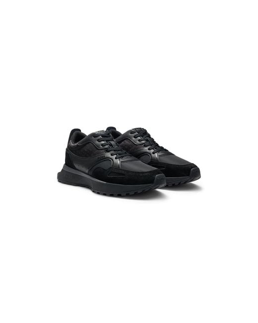 Boss Black Mixed-Material Trainers With Mesh And Leather for men