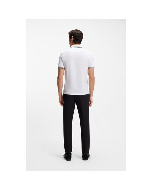 Boss White Stretch-Cotton Slim-Fit Polo Shirt With Branding for men