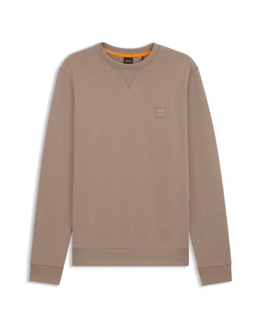 Boss Sweatshirt Van Katoenen Badstof Met Logopatch in het Natural voor heren