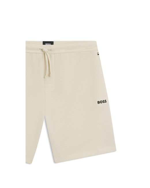 Boss White Cotton-Blend Pyjama Shorts With Embroidered Logo for men