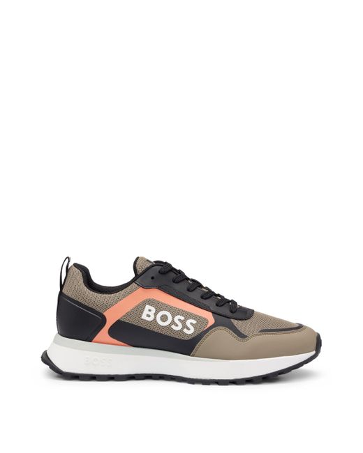 Boss Green Mixed-material Lace-up Trainers With Faux Leather for men