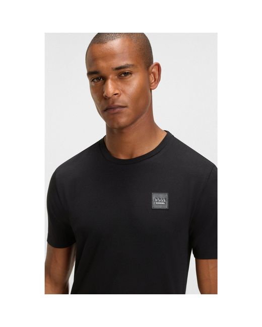 Boss Black Equestrian Stretch-Cotton T-Shirt With Logo Patch for men