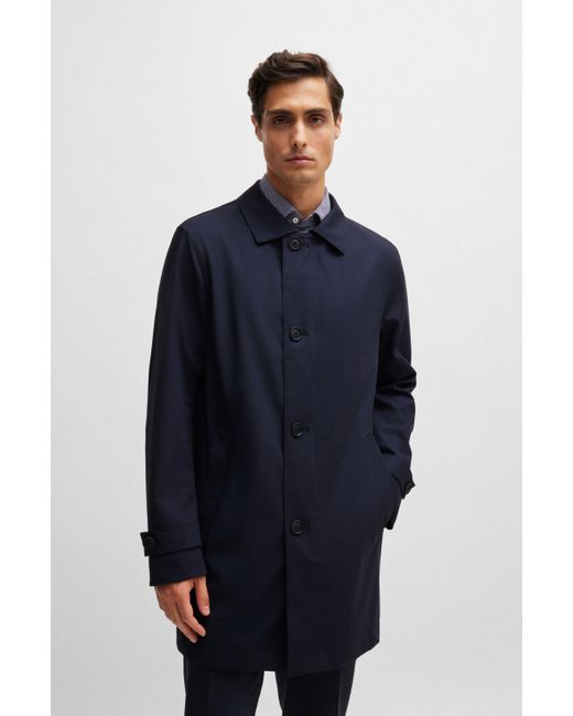 Manteau imperméable en laine mélangée Boss pour homme en coloris Blue
