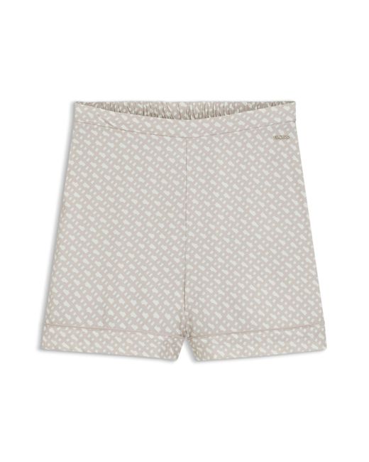 Boss Pyjamashort Met Monogramprint En Contrastbiezen in het White