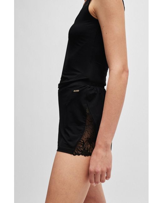 Boss Black Pyjama Shorts In Stretch Fabric With Lace Trims