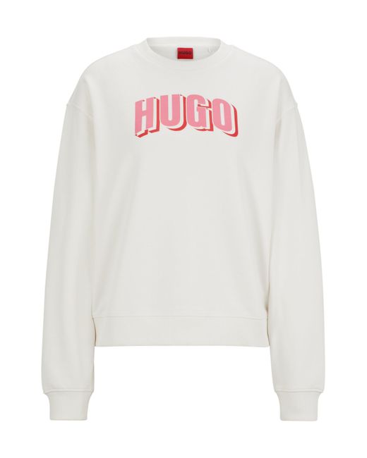 HUGO Oversized-fit Sweater Van Sweatstof Met Seizoensartwork in het White