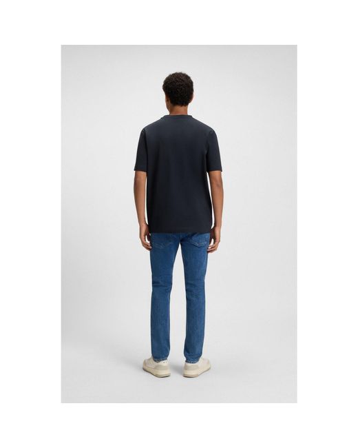 Boss Blue Stretch-Cotton T-Shirt With Logo Print for men