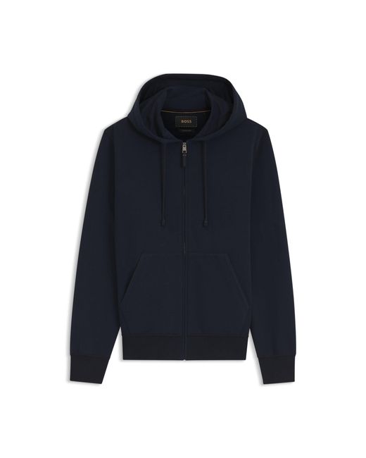 Boss Blue Wool-Blend Hoodie With Premium Alcantara Details for men