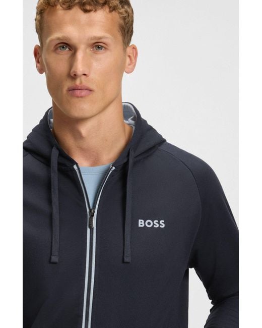 Boss Hoodie Aus Baumwoll-Terry Mit Kontrastfarbenem Reißverschluss in Blue für Herren