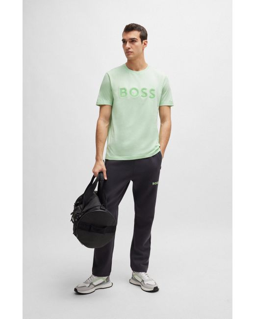 Boss Green Cotton-jersey Regular-fit T-shirt With Mesh Logo for men