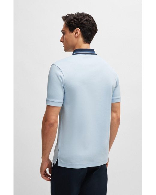 Boss Blue Mercerised-cotton Slim-fit Polo Shirt With Contrast Stripes for men