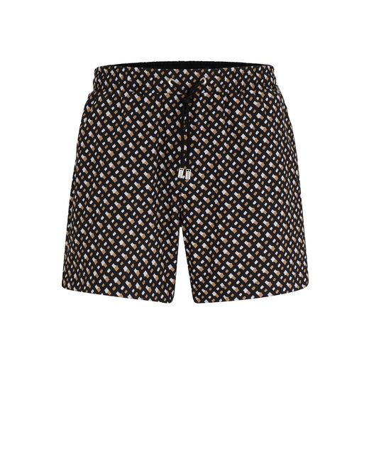 Boss Gray Fully Lined Quick-dry Swim Shorts With Monogram Print for men