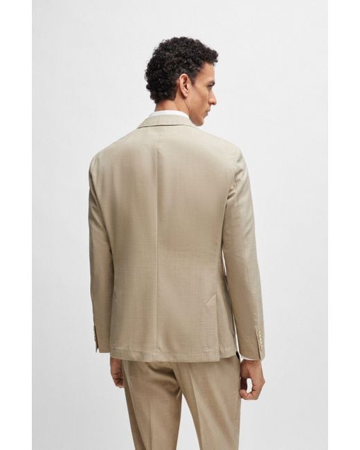 Boss Natural Slim-fit Suit In Melange Virgin Wool And Silk for men