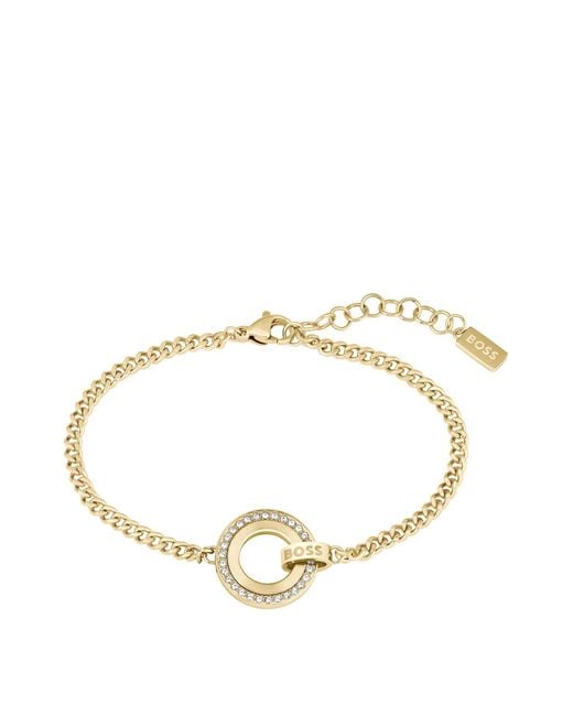 Boss Metallic Gold-tone Chain Bracelet With Crystal-set Ring