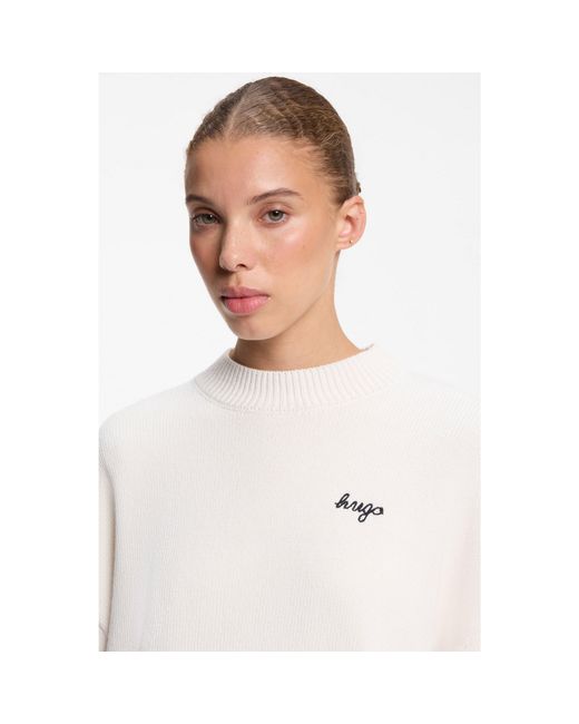 HUGO White Oversized-Fit Knitted Sweater With Script Logo