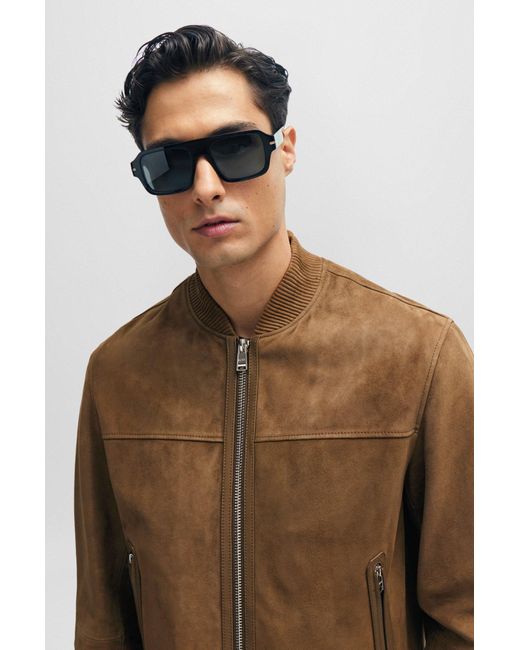 Boss Natural Regular-fit Jacket With Ribbed Cuffs In Suede for men