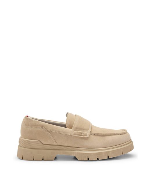HUGO Natural Suede Moccasins With Chunky Split-logo Sole for men