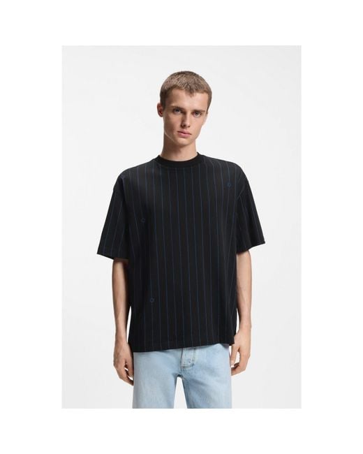 HUGO Black Cotton-Jersey T-Shirt With Happy Logo Stripe for men