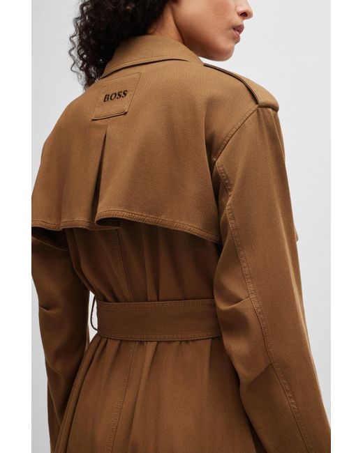 Boss Brown Belted Trench Coat With Hardware Trims