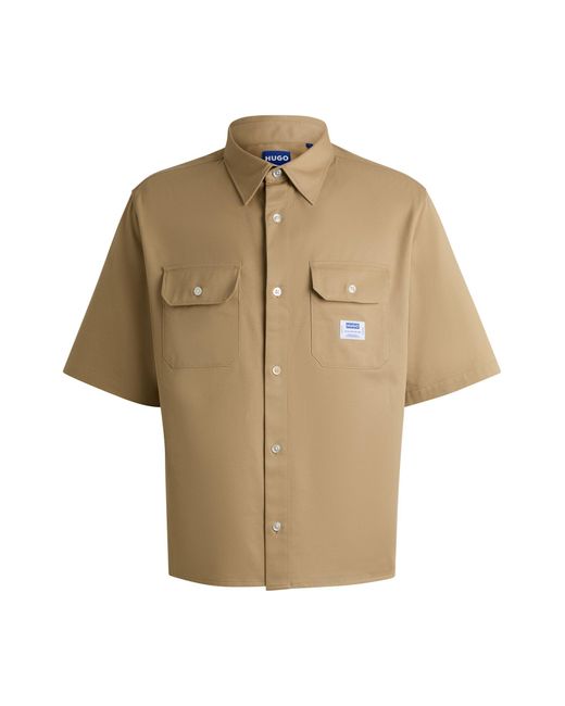 HUGO Natural Loose-fit Shirt In Cotton Twill With Logo Patch for men