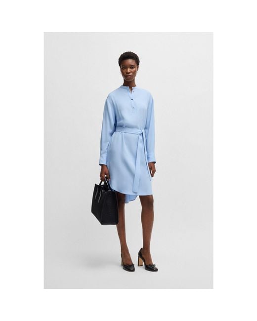 Boss Blue Belted Dress With Snap Placket
