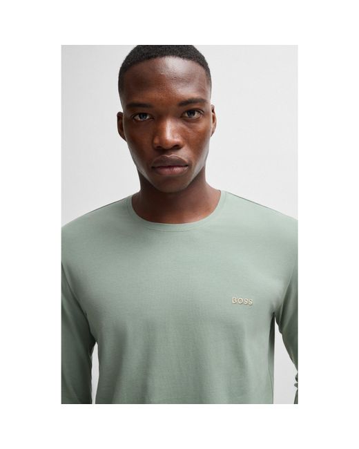 Boss Green Stretch-Cotton Loungewear Top With Embroidered Logo for men