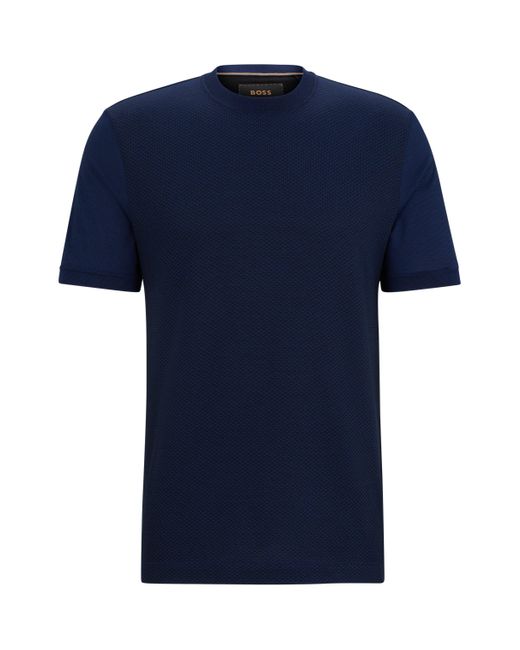 Boss Regular-Fit T-Shirt aus Baumwolle und Seide mit verschiedenen Strukturen in Blue für Herren