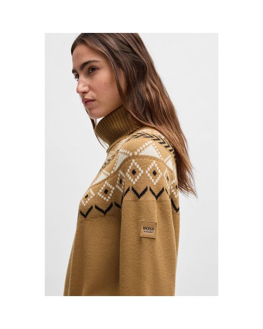 Boss Green Equestrian Rollneck Sweater With Knitted Pattern
