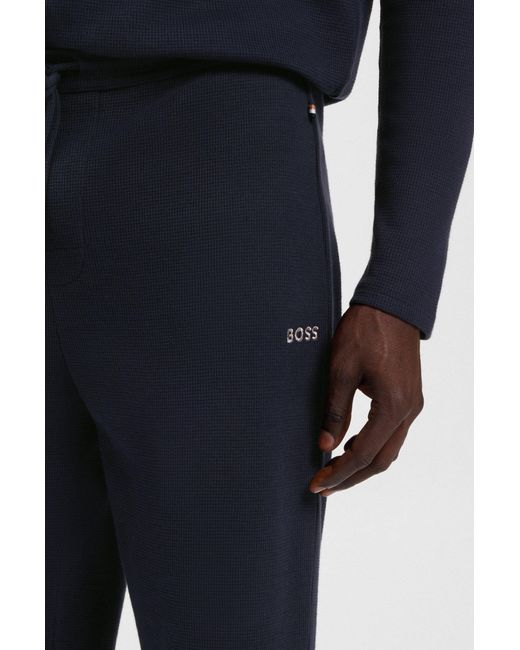 Boss Pyjamabroek Van Een Katoenmix Met Logostiksel in het Blue voor heren