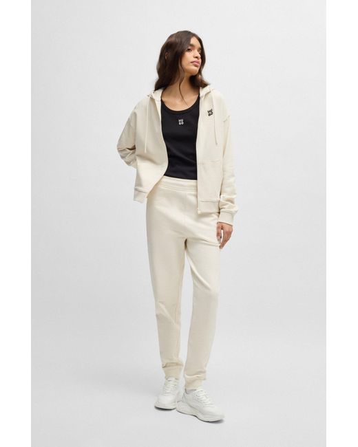 HUGO White Cotton-Terry Zip-Up Hoodie With Embroidered Stacked Logo