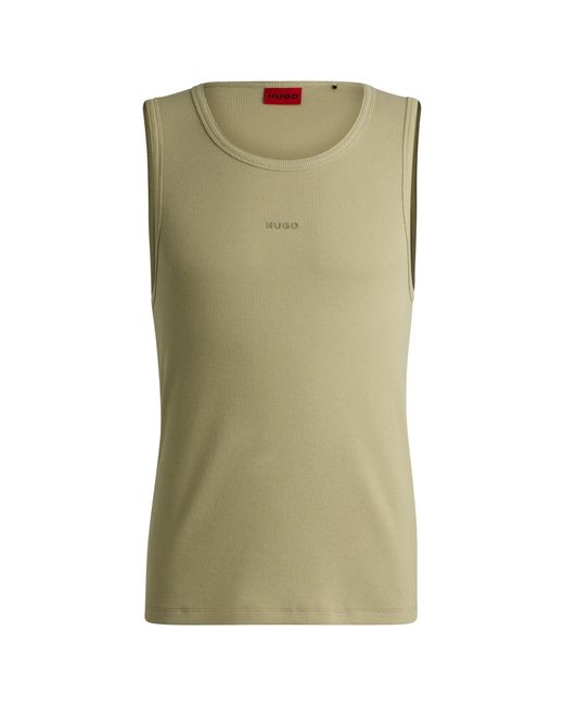 HUGO Green Ribbed Stretch-Cotton Tank Top With Logo Print for men