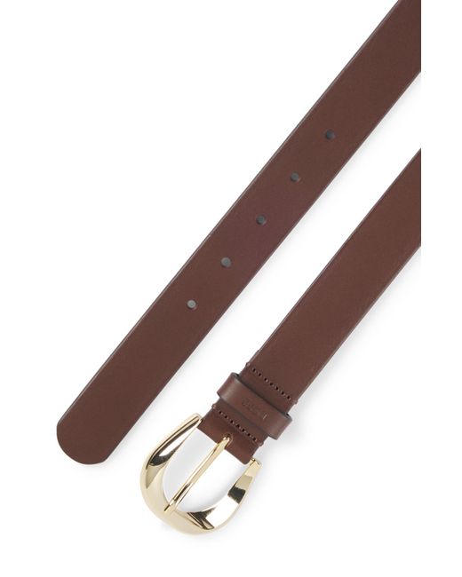 Boss Brown Italian-leather Belt With Gold-tone Buckle