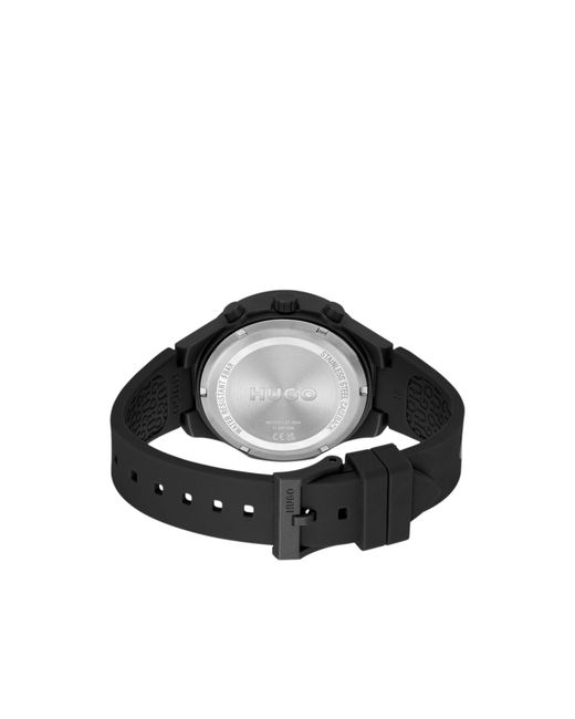 HUGO Black Watch With Silicone Logo Strap for men