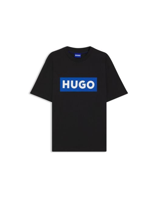 HUGO Blue Cotton-Jersey T-Shirt With Logo Print for men