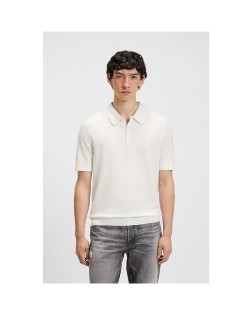 HUGO White Knit Polo With Covered Placket for men