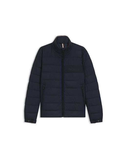 Boss Blue Water-Repellent Jacket With Logo Detail for men
