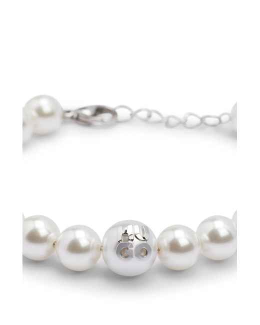 HUGO White Stacked-logo Cuff With Genuine And Imitation Pearls for men
