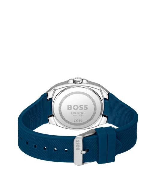 Montre à cadran guilloché bleu et bracelet logoté en silicone Boss pour homme en coloris Blue